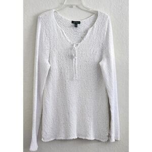 TOP/KNIT-RALPH LAUREN-LAUREN JEAN CO.-White-V-Tie Neck-Long Sleeves-Size XL-NWT